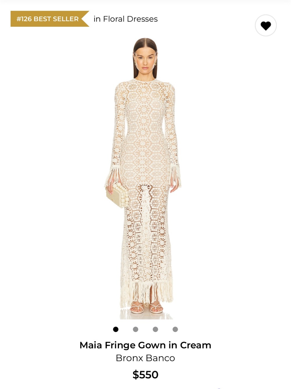 Bronx and Banco Maia Cream Crochet Fringe Gown